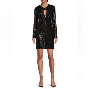 Halston ​Kaylee Sequin Cutout Minidress Black Long Sleeve Dress SIZE 4